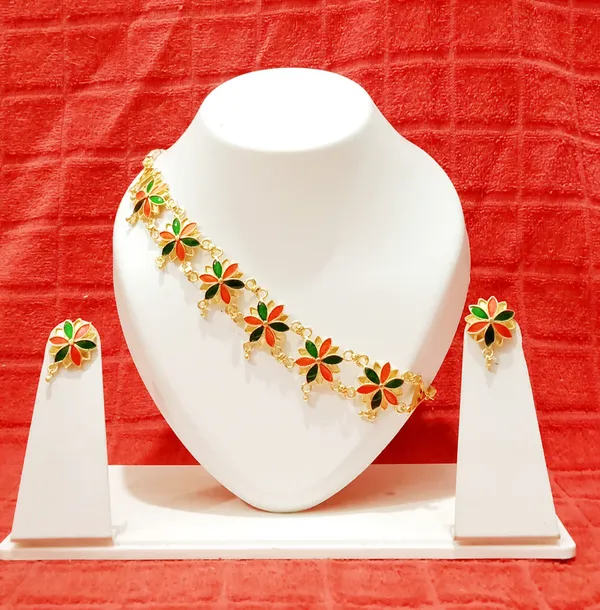 Assamese_Traditional_Gold_Plated_Red_Green_Colour_Golpata_Necklace_Set_Girls_For_Women